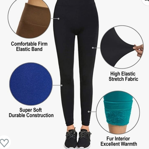 MOPAS Leggings - Seamless Fur Lined Fleece Winter Leggings in Dark Purple OSFM - Picture 3 of 6